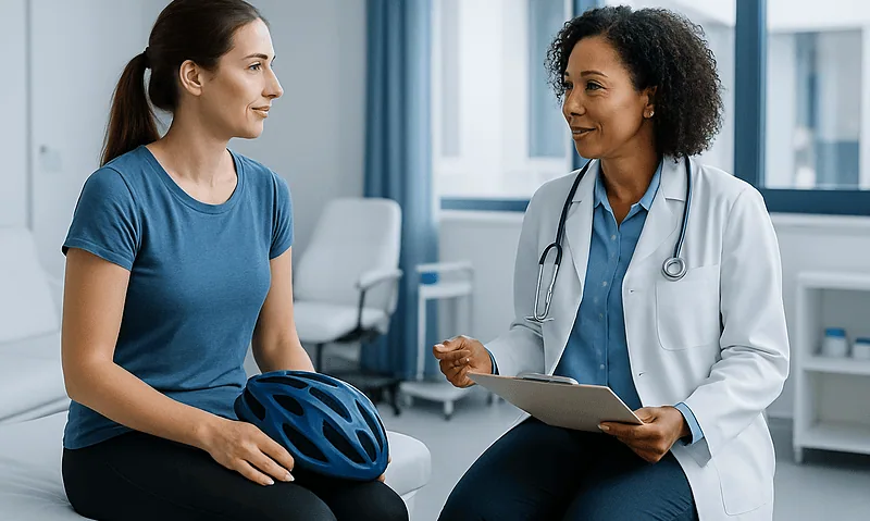 Doctor consulting with a female patient in a medical office.