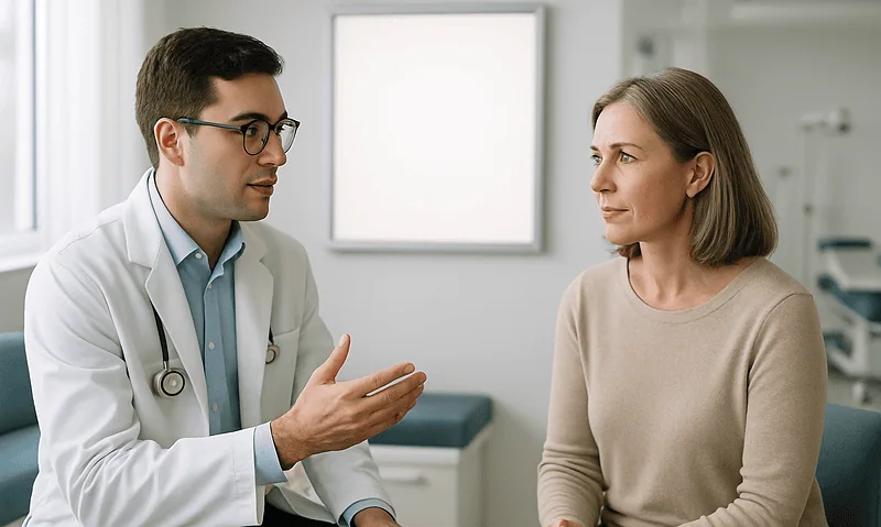 Doctor consulting with a patient in a medical office.