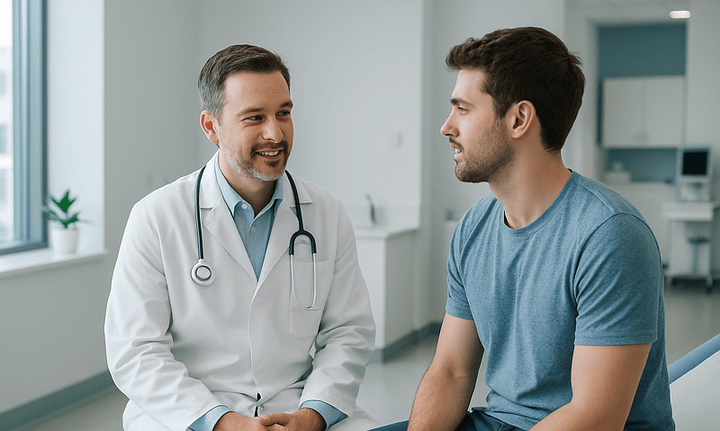 Doctor consulting with a patient in a modern clinic setting.