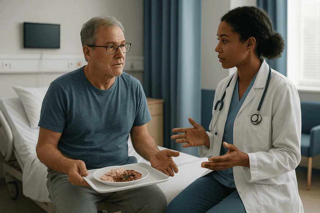 Doctor consulting with patient about meal during hospital stay: DKA recovery time: how long does DKA take to resolve once tr