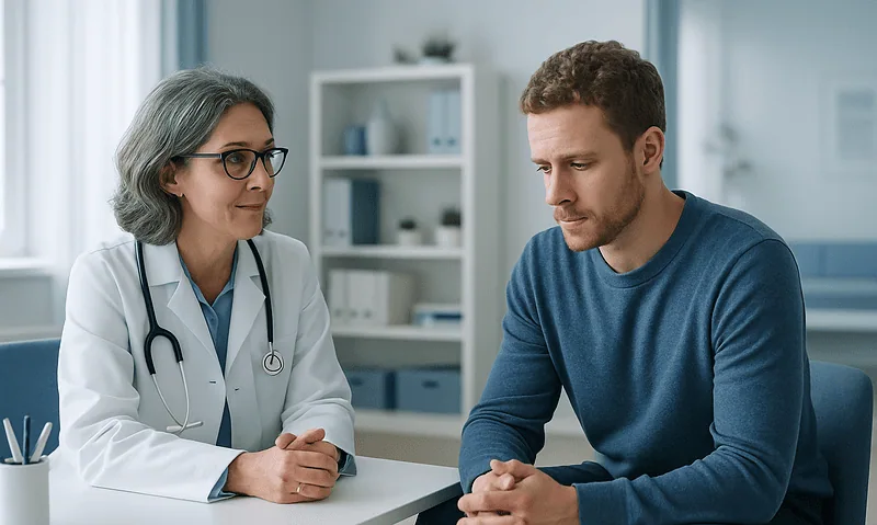 Doctor consulting with a patient in a medical office setting.