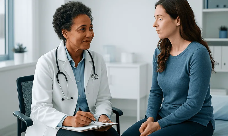 Doctor consulting with a patient in a medical office setting.
