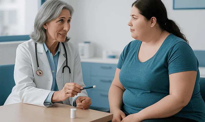 Doctor consulting with a patient about insulin and weight gain.