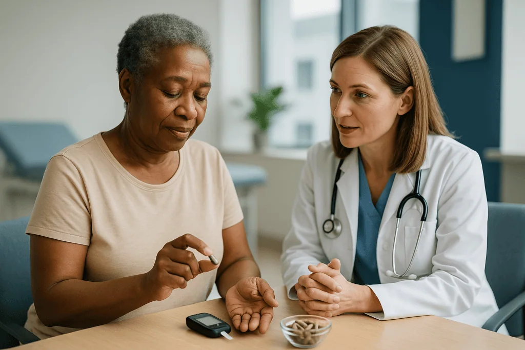 Doctor consulting with patient about blood glucose monitoring: Does moringa lower blood sugar?