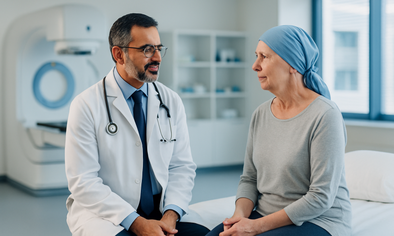 Does Radiotherapy Come Before or After Sarcoma Surgery? How the Sequence Is Chosen 5 Doctor consulting with a female patient in a hospital room.