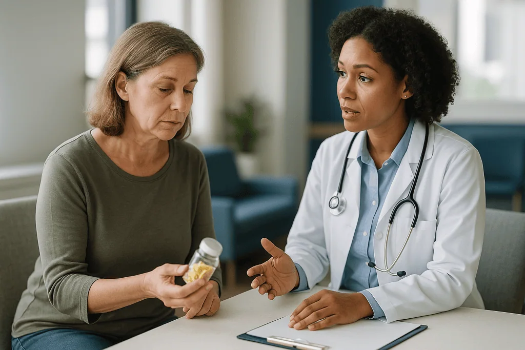 Doctor consulting patient about medication in clinical setting: Does sucralose affect gut bacteria?