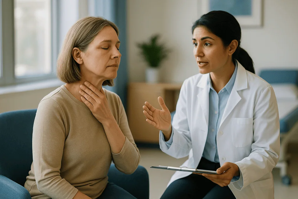 Doctor consulting patient about throat condition: Does vocal rest actually work?