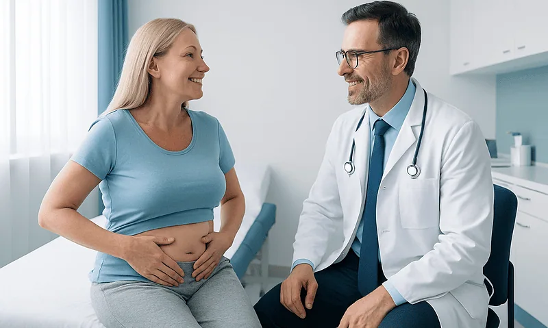 Doctor consulting with a woman patient in a medical office.