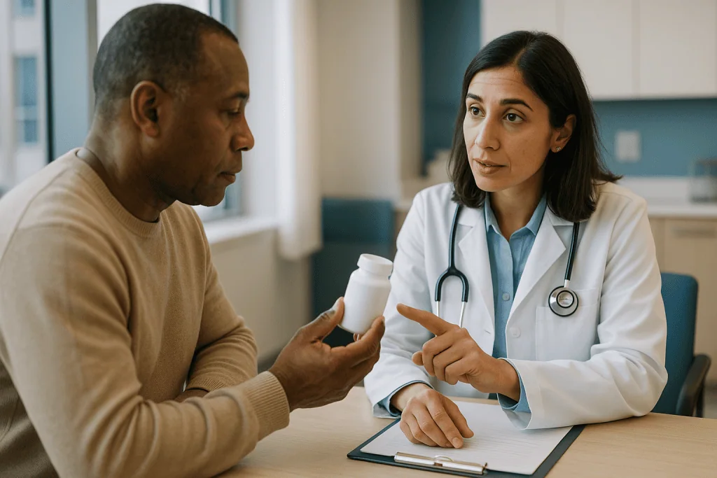 Doctor consulting patient about medication in clinic: Drug-induced kidney damage: which medicines and how they injure