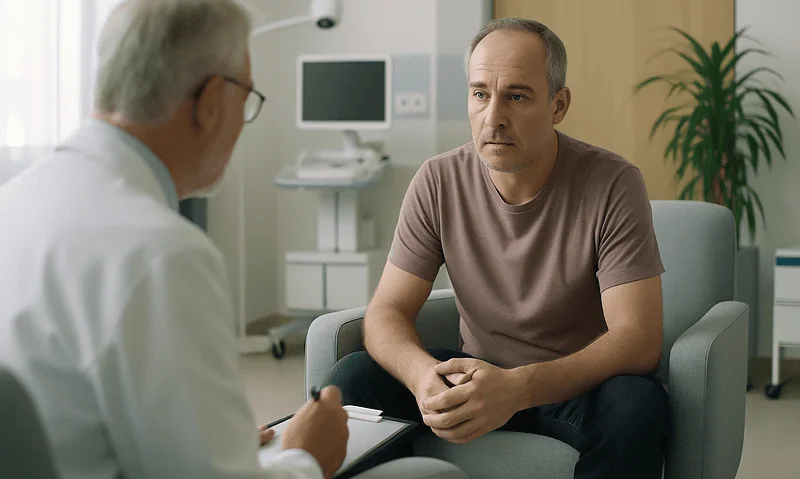 Doctor consulting with a patient in a medical office setting.