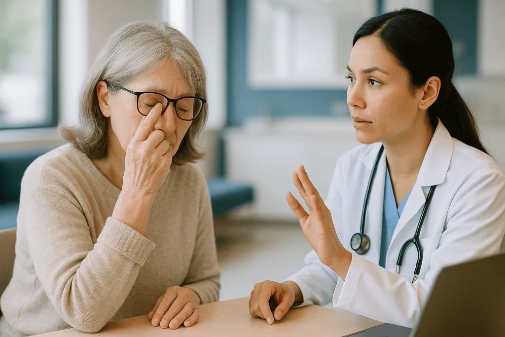 Doctor consulting with older patient in clinical setting: Early cataract: when the natural lens starts to cloud