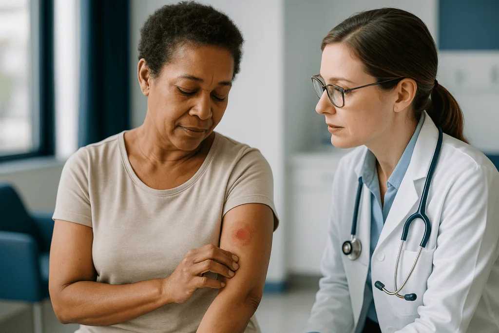 Doctor examining patient's arm during consultation: Early signs of Lyme disease: at least five to know