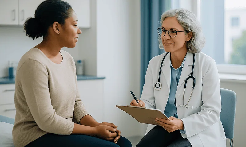 Doctor consulting with a patient in a medical office setting.