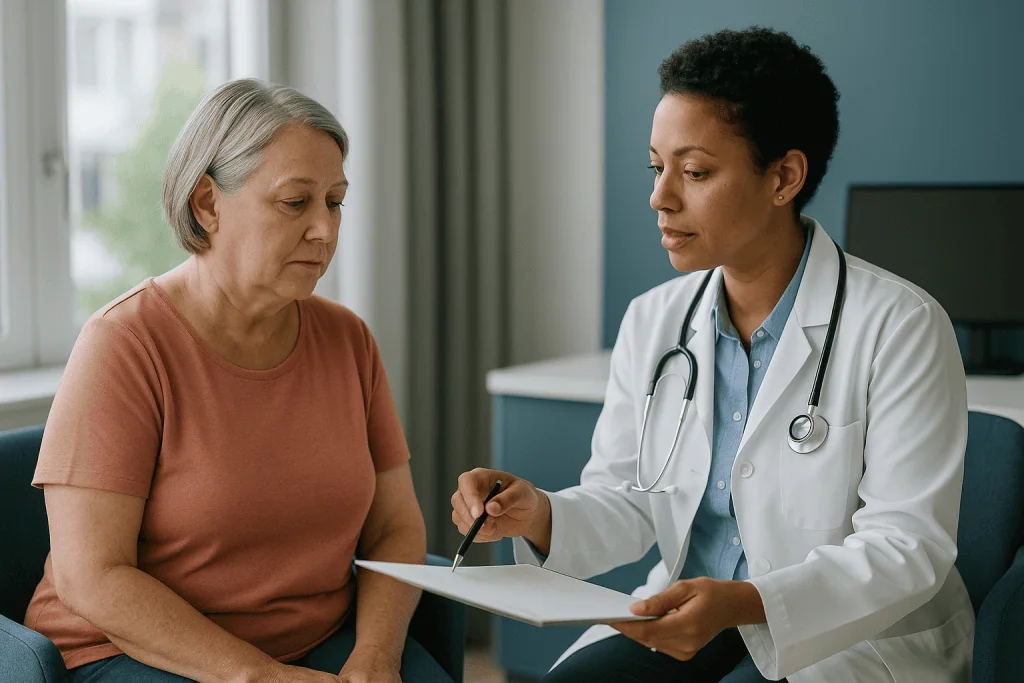 Doctor consulting with patient about medical results: Endometrial cancer staging explained: what stages 1 to 4 describe