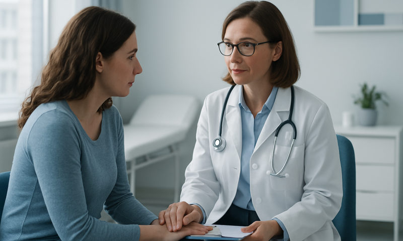 Doctor consulting with a patient about endometriosis and fertility options.