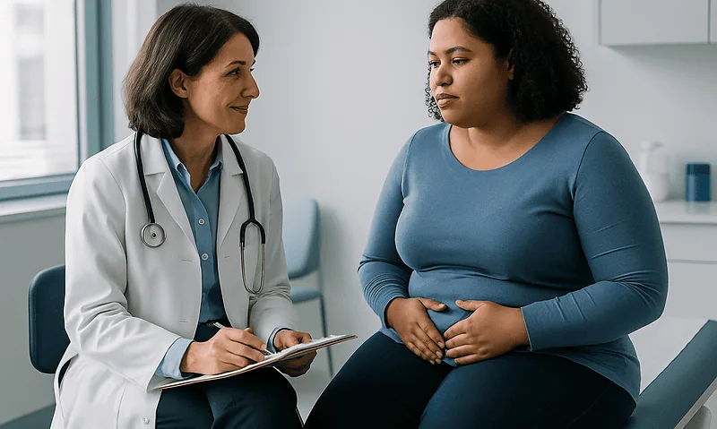 Doctor consulting with a patient about endometriosis and weight gain.
