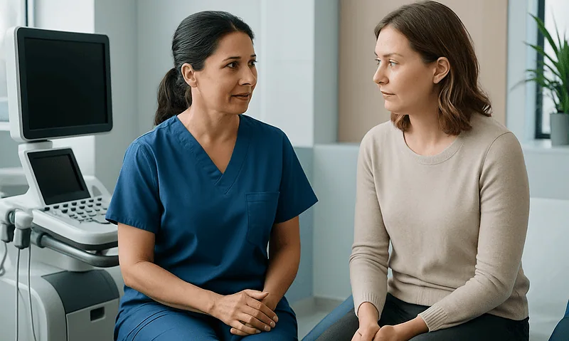 Doctor consulting a patient in a medical office setting.