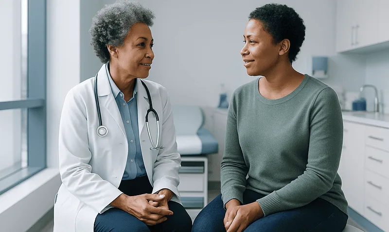 Doctor consulting with a patient in a medical office setting.