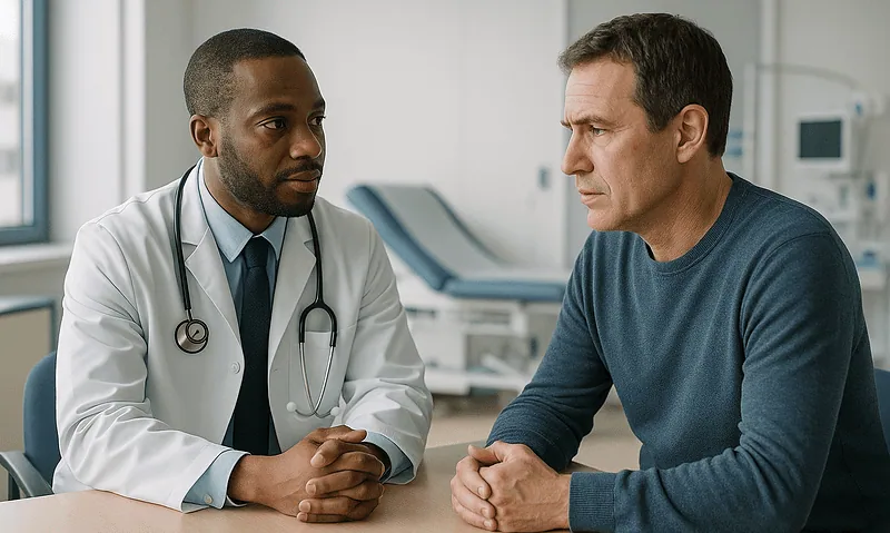 Doctor consulting with a patient in a modern medical office.