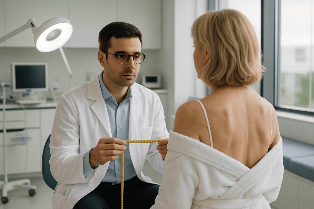 Exosome Applications 1 Doctor measuring patient's shoulder for treatment assessment.