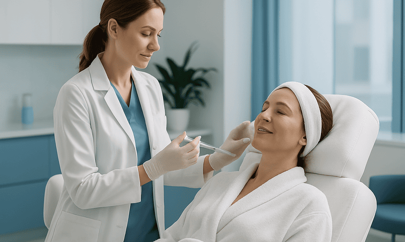 Skilled dermatologist preparing for exosome facial treatment at Acibadem Hospital.