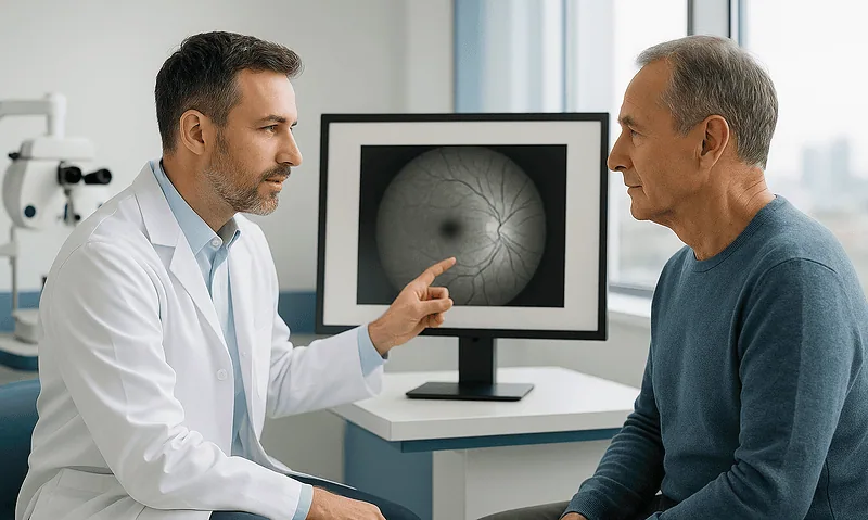 Eye examination consultation at Acibadem Hospitals Group with doctor and patient.