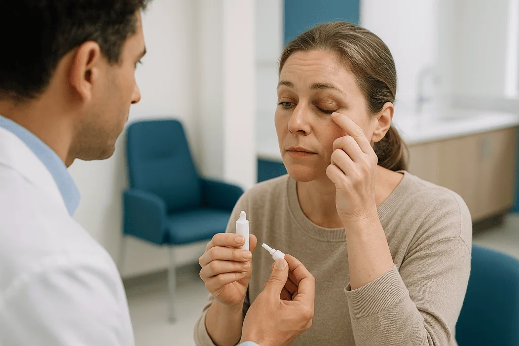 Patient with eye concern consulting healthcare provider: Eye ointment after chalazion surgery: what it does and how long it 