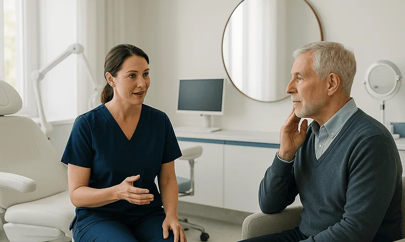 Doctor consulting with a patient in a modern clinic setting.