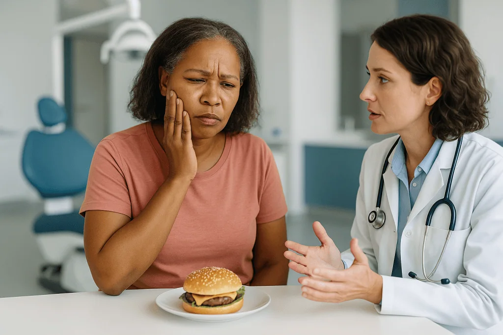 Doctor consulting patient about hamburger nutrition: Facial swelling and dental abscess: the concern that should not wait fo