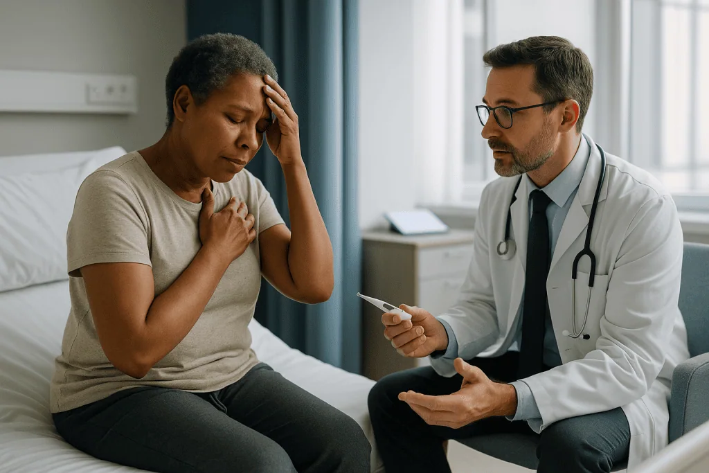 Doctor consulting patient in hospital room setting: Fever after achalasia treatment: what is expected and what is not