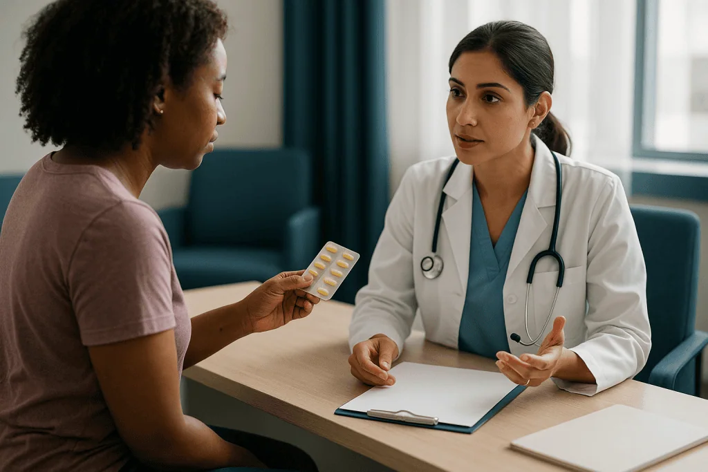 Female doctor consulting patient about medication in clinical setting: Fibroid treatment options at a glance