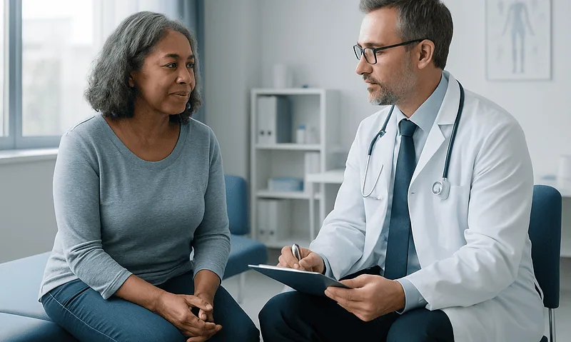 Doctor consulting with a patient in a medical office setting.