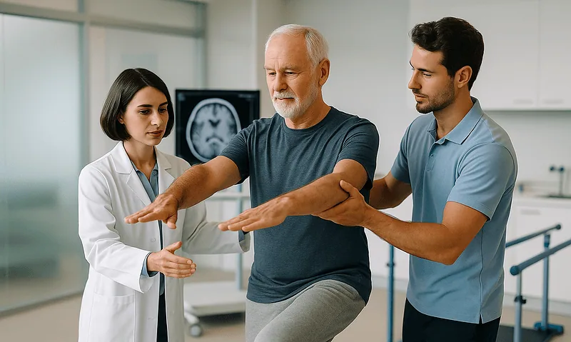 Physiotherapy session for neurological rehabilitation at Acibadem Hospital.