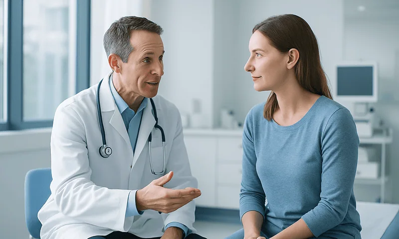 Doctor consulting with a patient in a medical office.
