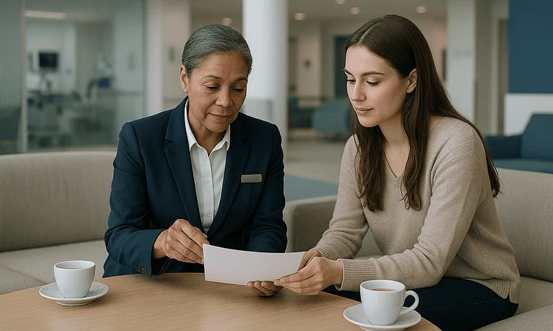 Doctor consulting with a patient about health concerns at a hospital.