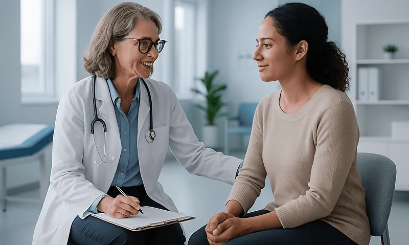 Doctor consulting with a patient in a medical office setting.
