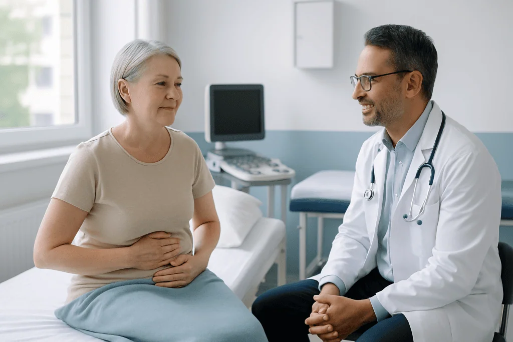 Gallbladder Surgery Recovery: Week by Week 1 Doctor consulting with an elderly female patient in a hospital room.