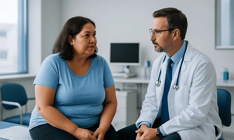 Doctor consulting with a patient in a medical office setting.