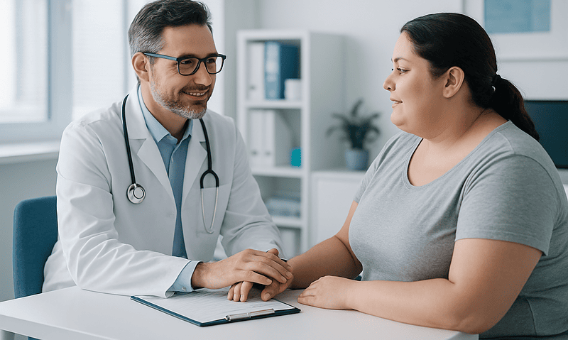 Doctor consulting with a patient in a medical office setting.