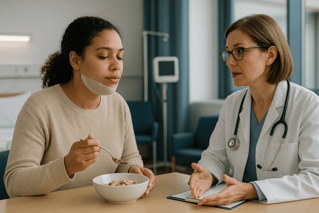 Doctor consulting patient about diet and nutrition — Genioplasty recovery time at a glance: the honest ranges