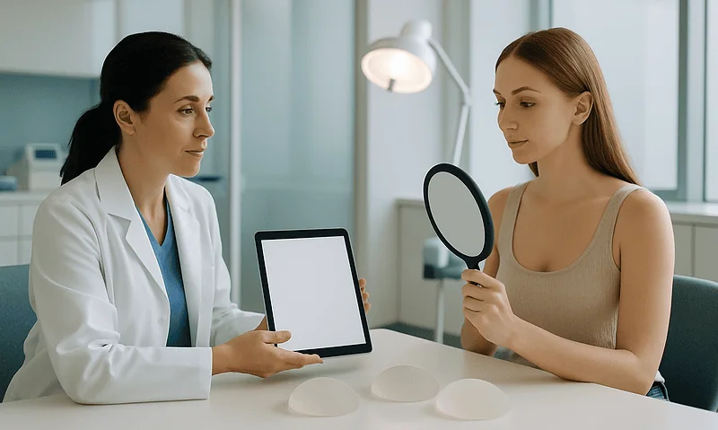 Medical consultation for gynecomastia at Acibadem Hospital with doctor and patient.