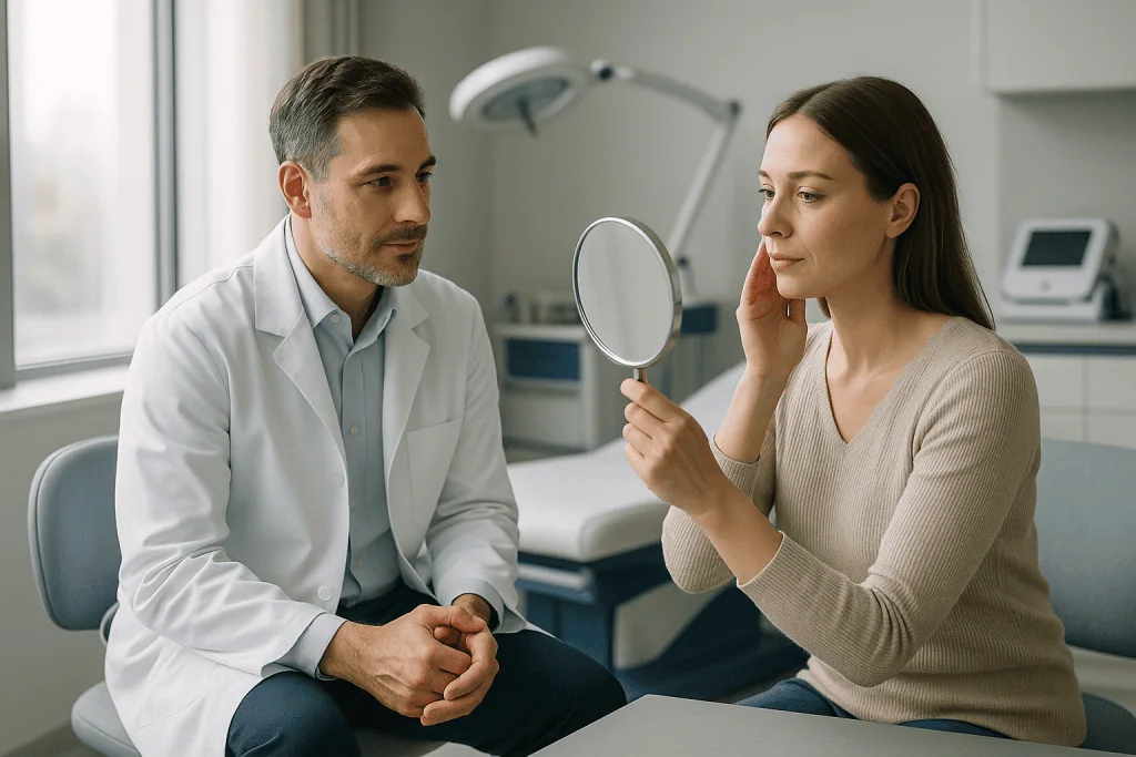 Gynecomastia Surgery in Turkey: Treatment Guide 1 Patient consulting with doctor about gynecomastia treatment options in Turkey.