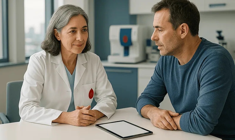 Doctor consulting with patient in a medical office at Acibadem Hospitals Group.