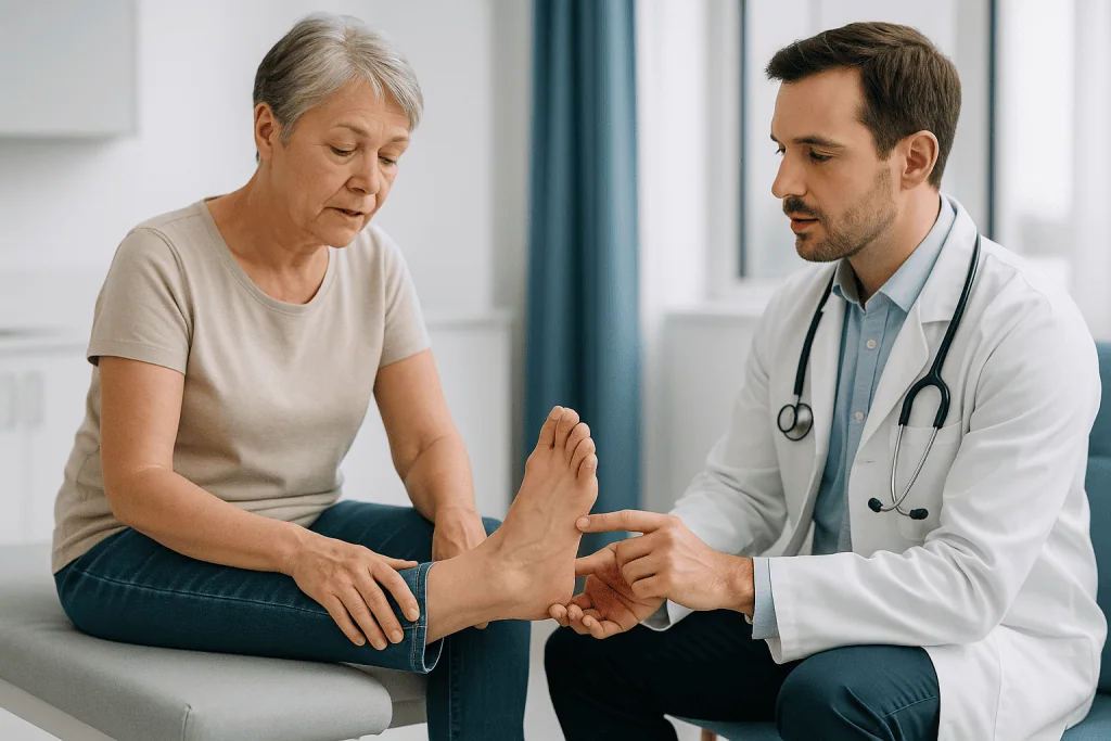 Doctor examining patient's foot and ankle in clinic: Hallux rigidus vs bunion at a glance