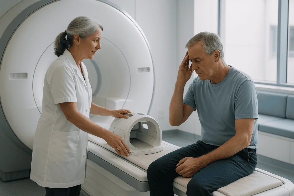 Headache Medicine Treatment 1 Patient undergoing MRI scan at Acibadem Hospital for headache evaluation.