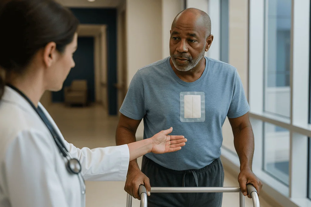 Doctor consulting with patient in hospital corridor: Heart valve surgery recovery timeline at a glance