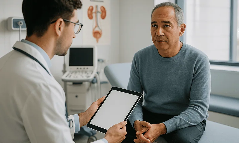 Doctor consulting with a patient in a medical office at Acibadem Hospitals Group.