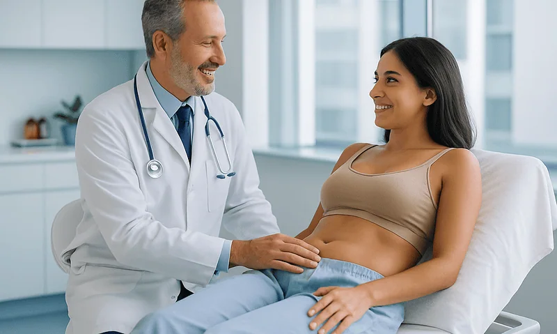 Doctor consulting with a patient in a modern clinic setting.