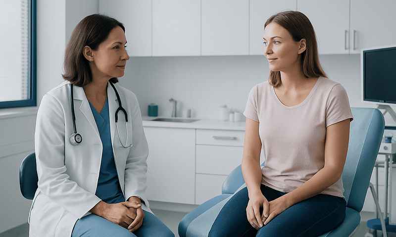 Doctor consulting with a patient in a medical office.