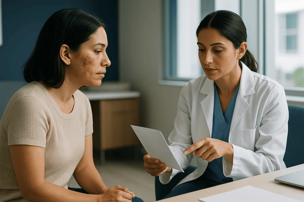 Doctor consulting patient with tablet in clinical office: How a melasma treatment plan is built, step by step